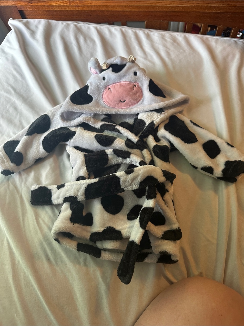 Infant Cow Print Hooded Fleece Pajama Robe with Pink Snout Hood